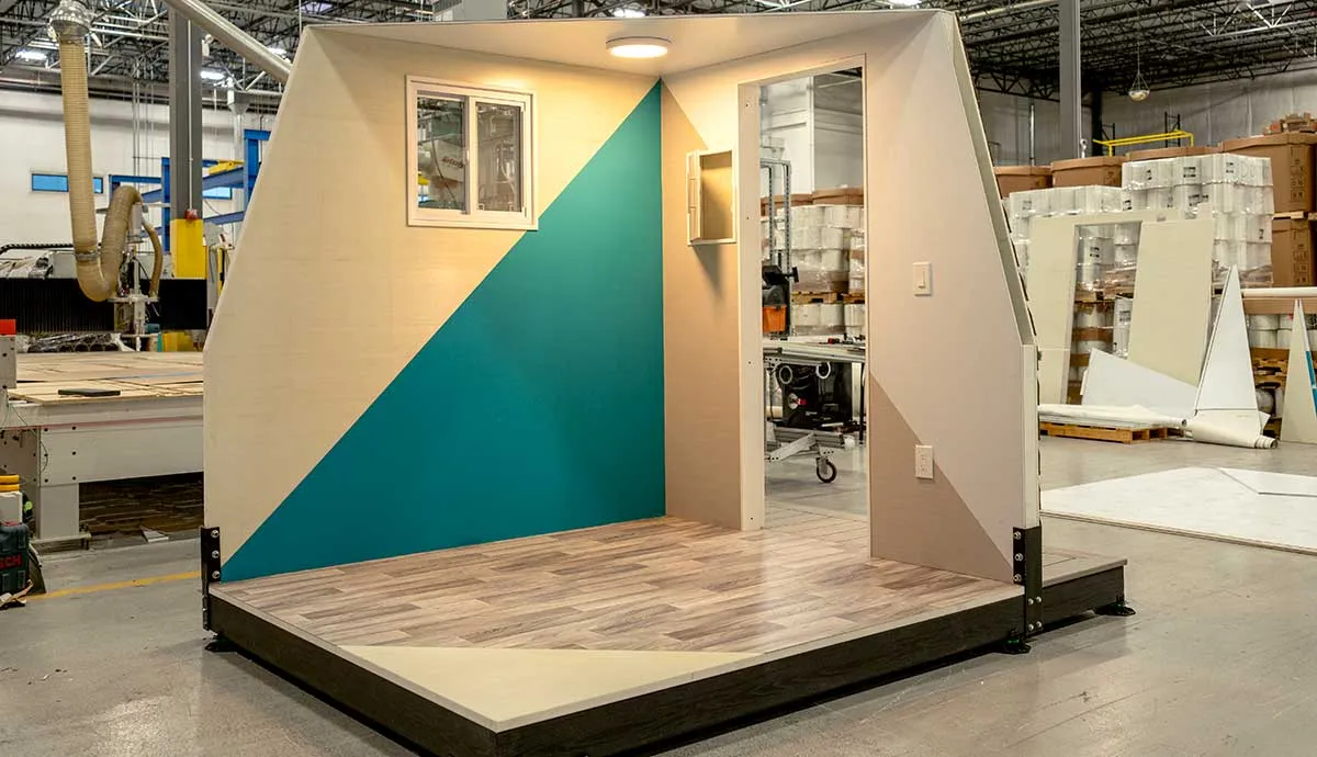 Avient Hammerhead composite panels displayed in large-format configurations for modular wall and floor construction applications
