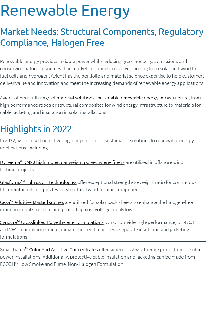 Renewable Energy Market Needs: Structural Components, Regulatory Compliance, Halogen Free Renewable energy provides r...
